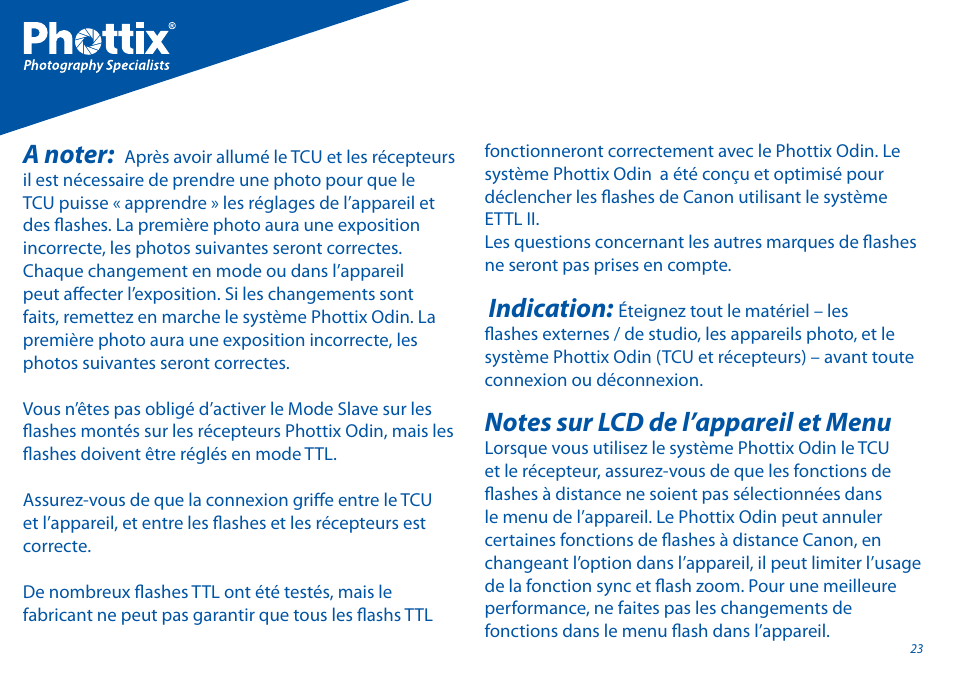 Indication | Phottix Odin for Canon User Manual | Page 24 / 97