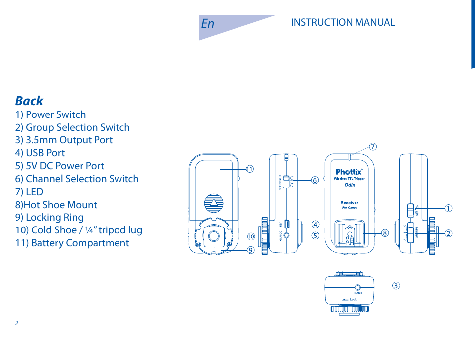 En back | Phottix Odin for Canon User Manual | Page 3 / 97