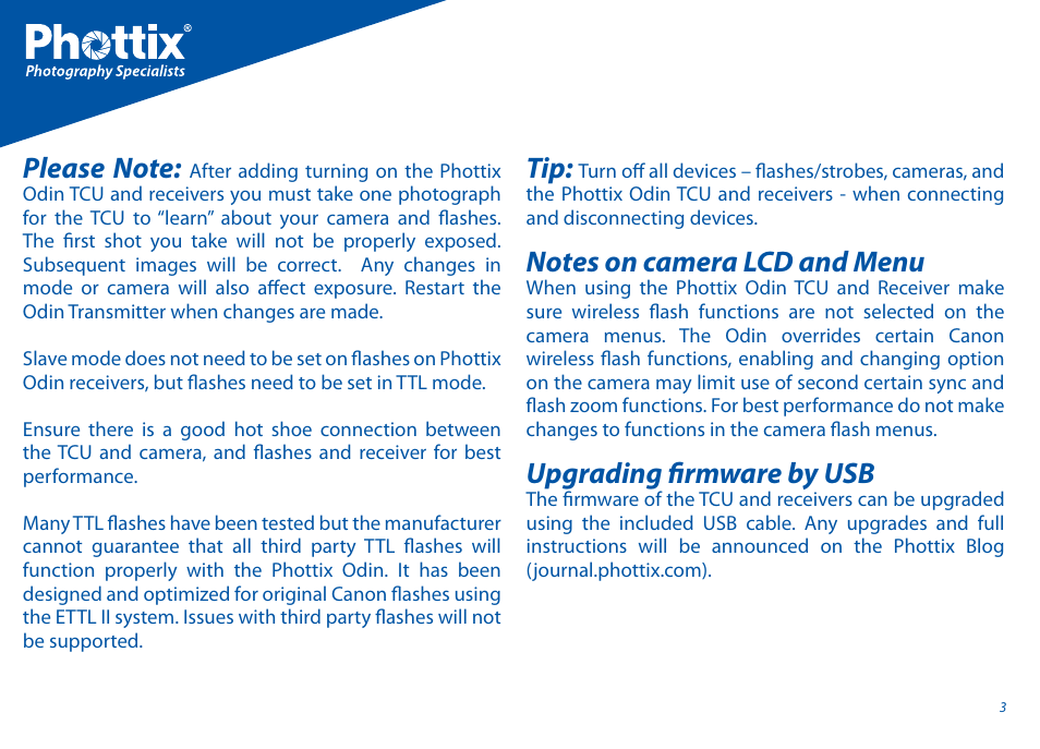 Upgrading fi rmware by usb | Phottix Odin for Canon User Manual | Page 4 / 97