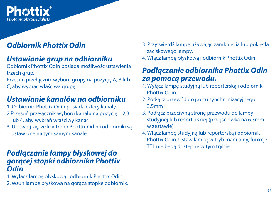 Ustawianie kanałów na odbiorniku | Phottix Odin for Canon User Manual | Page 52 / 97