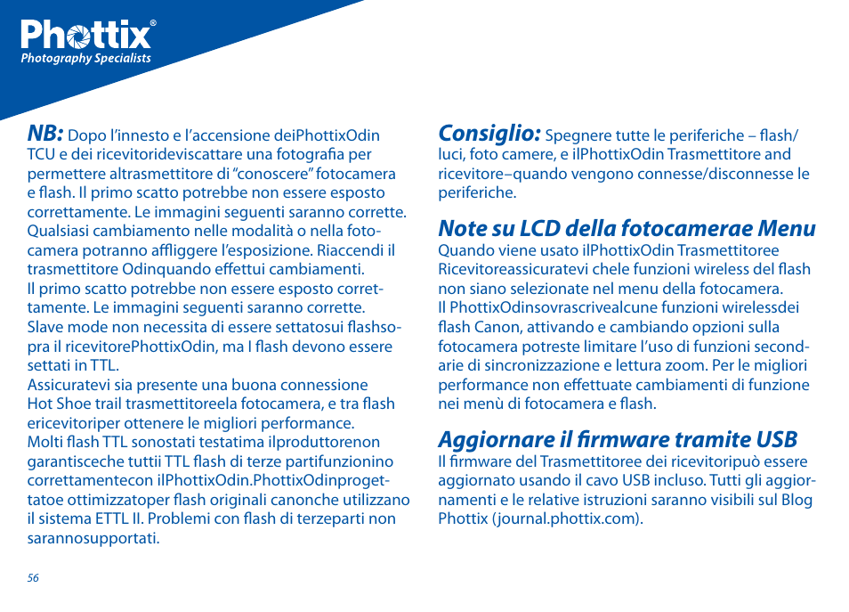 Consiglio, Aggiornare il fi rmware tramite usb | Phottix Odin for Canon User Manual | Page 57 / 97