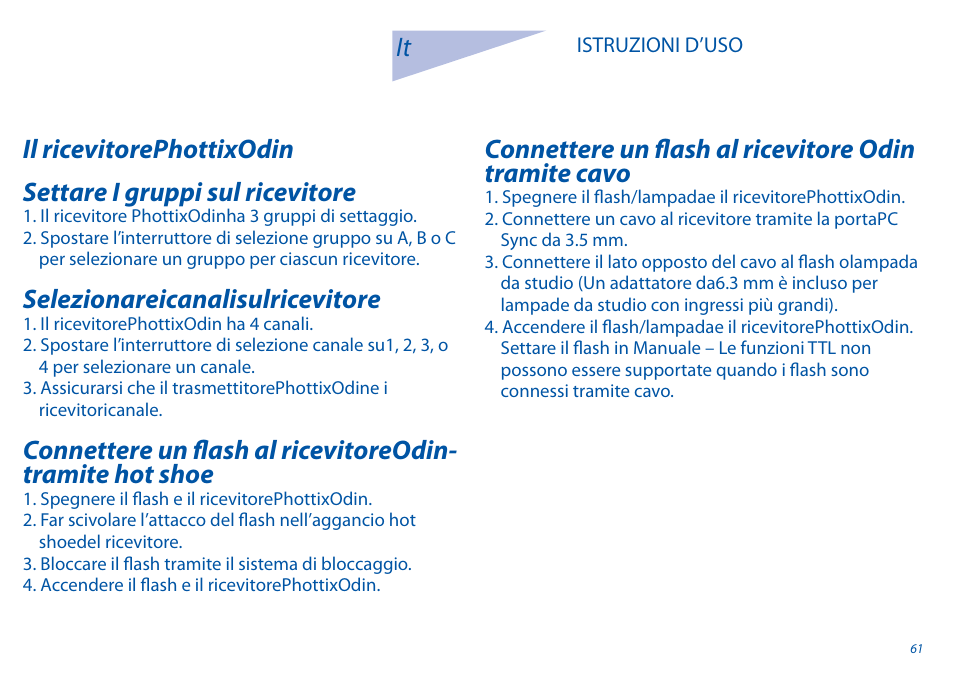 Selezionareicanalisulricevitore | Phottix Odin for Canon User Manual | Page 62 / 97