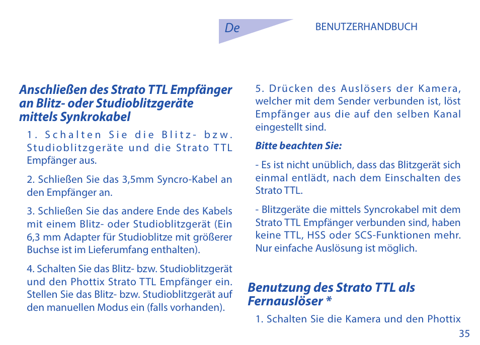 Benutzung des strato ttl als fernauslöser | Phottix Strato TTL for Canon User Manual | Page 35 / 167