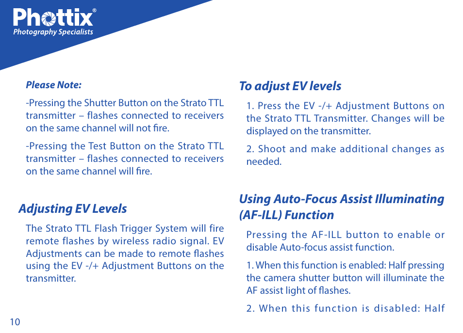 Adjusting ev levels | Phottix Strato TTL for Nikon User Manual | Page 10 / 160