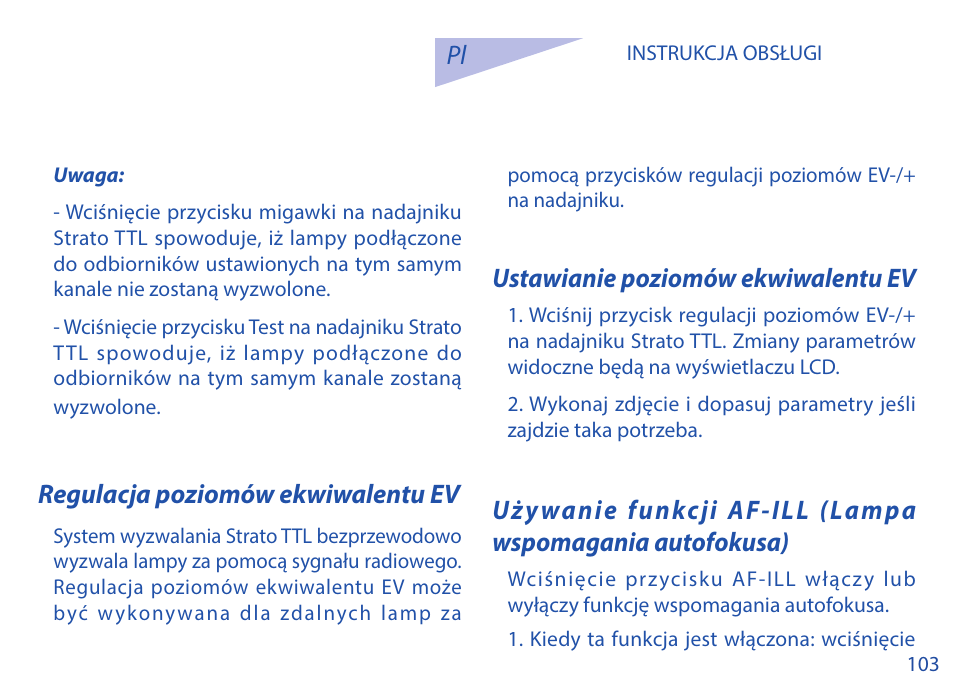 Regulacja poziomów ekwiwalentu ev, Ustawianie poziomów ekwiwalentu ev | Phottix Strato TTL for Nikon User Manual | Page 103 / 160