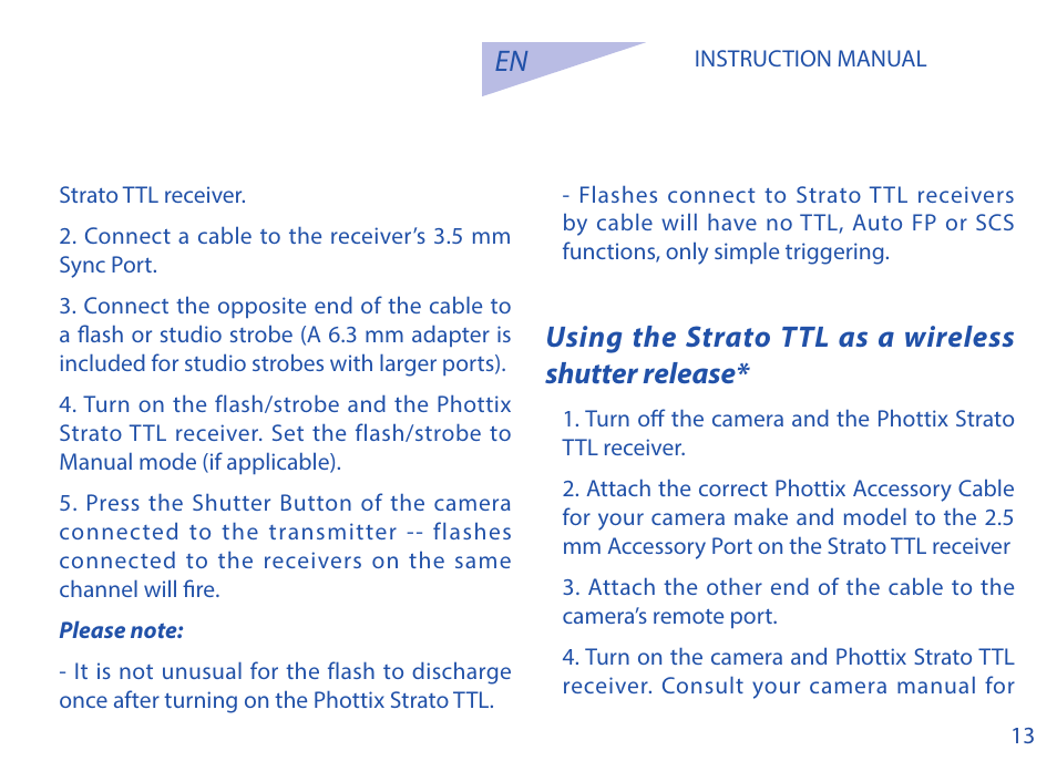 Using the strato ttl as a wireless shutter release | Phottix Strato TTL for Nikon User Manual | Page 13 / 160
