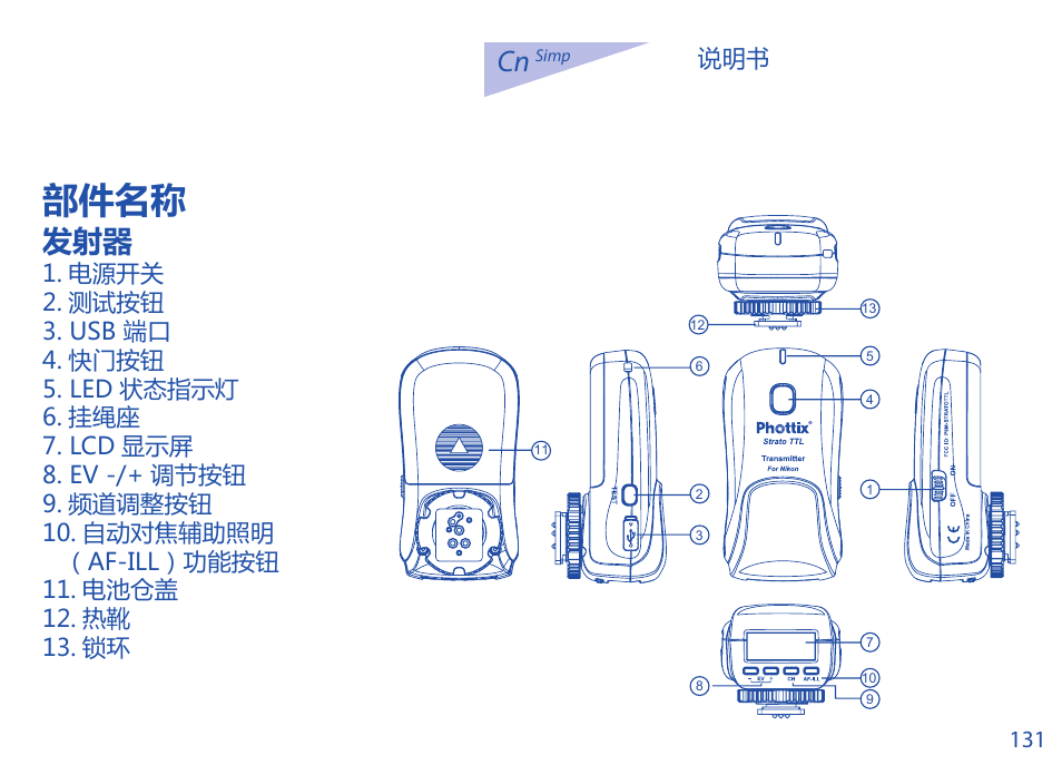 部件名称 | Phottix Strato TTL for Nikon User Manual | Page 131 / 160