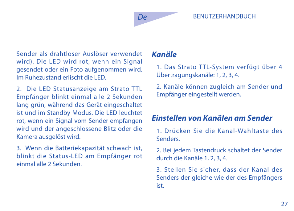 Kanäle, Einstellen von kanälen am sender | Phottix Strato TTL for Nikon User Manual | Page 27 / 160