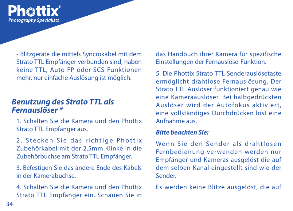 Benutzung des strato ttl als fernauslöser | Phottix Strato TTL for Nikon User Manual | Page 34 / 160