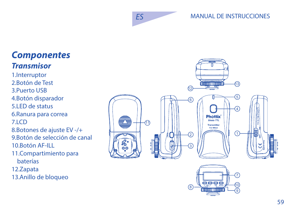 Componentes, Transmisor | Phottix Strato TTL for Nikon User Manual | Page 59 / 160