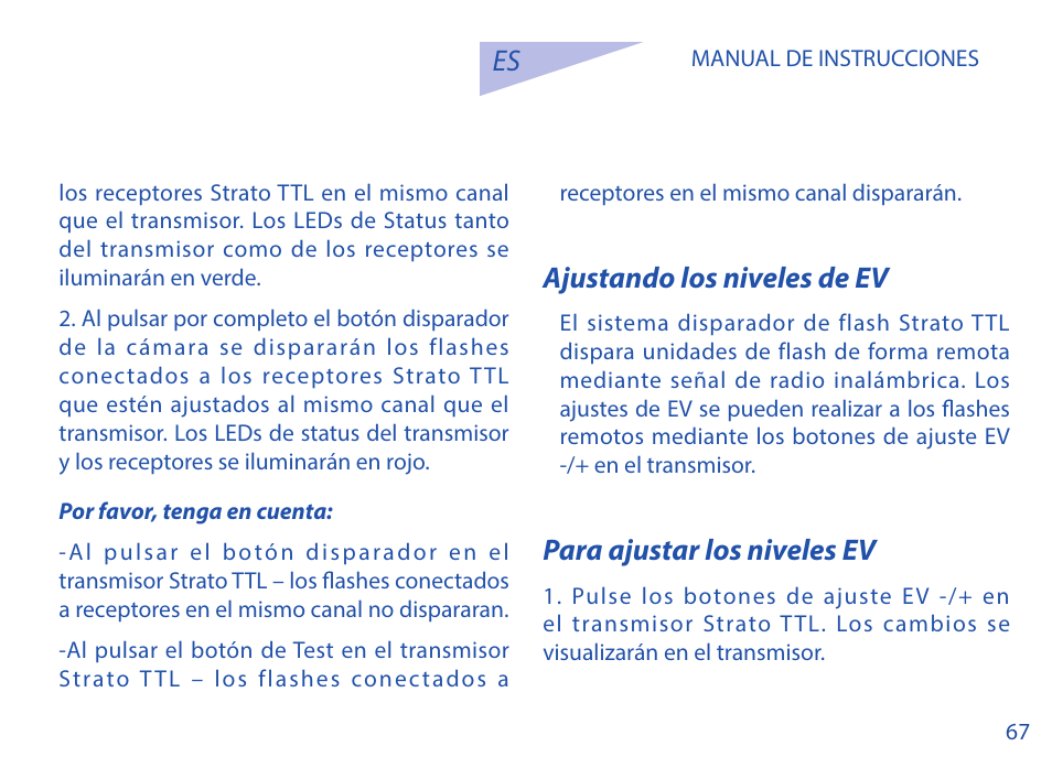 Ajustando los niveles de ev, Para ajustar los niveles ev | Phottix Strato TTL for Nikon User Manual | Page 67 / 160