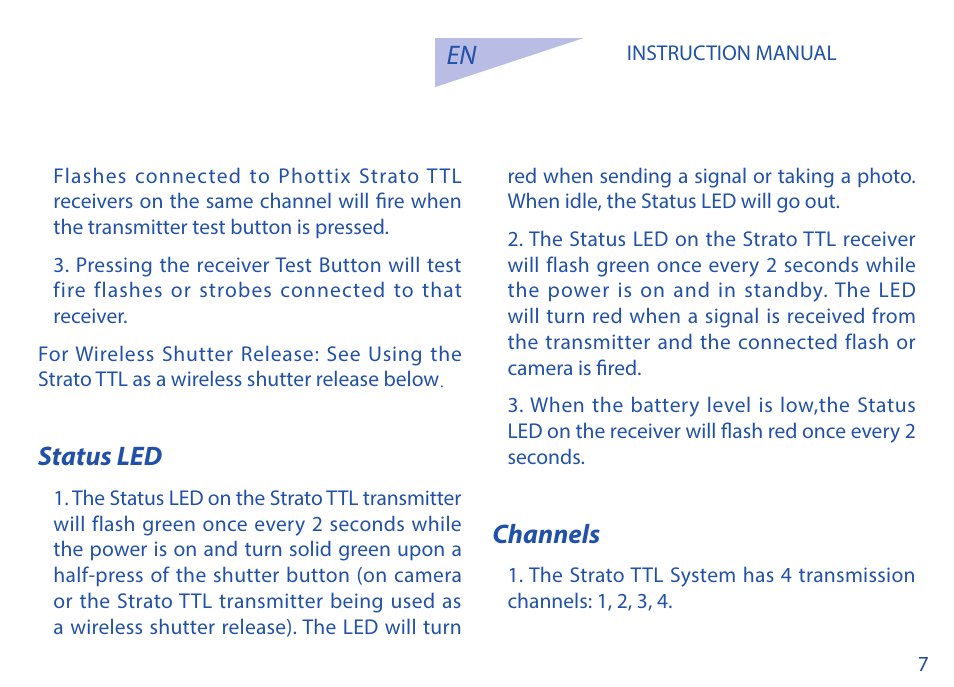 Status led, Channels | Phottix Strato TTL for Nikon User Manual | Page 7 / 160