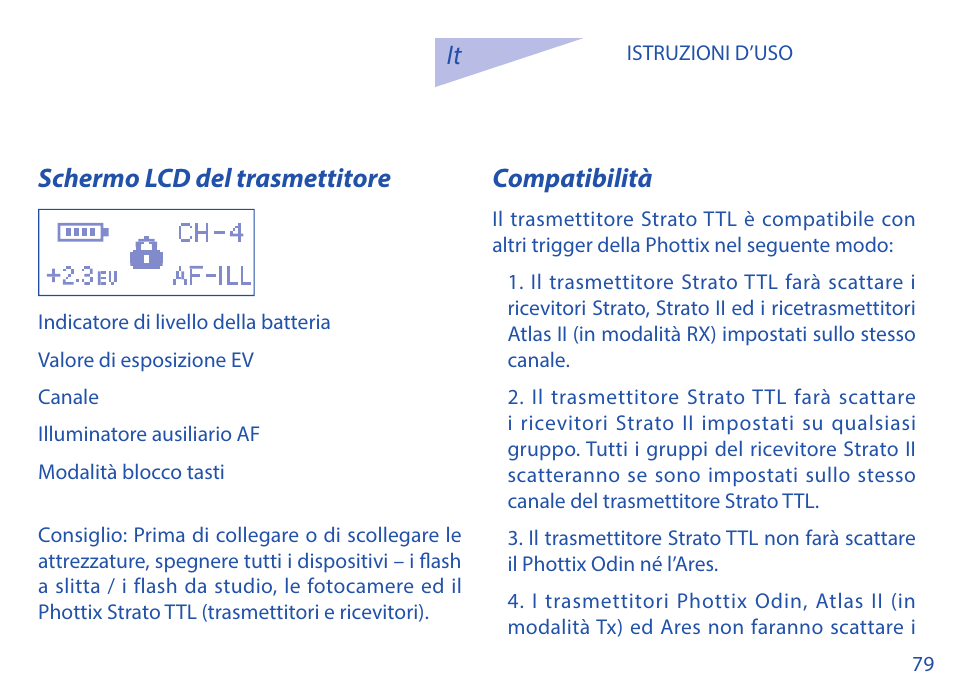 It schermo lcd del trasmettitore, Compatibilità | Phottix Strato TTL for Nikon User Manual | Page 79 / 160