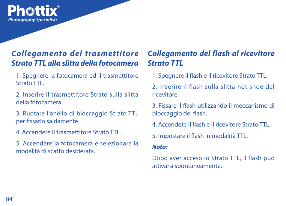 Collegamento del flash al ricevitore strato ttl | Phottix Strato TTL for Nikon User Manual | Page 84 / 160