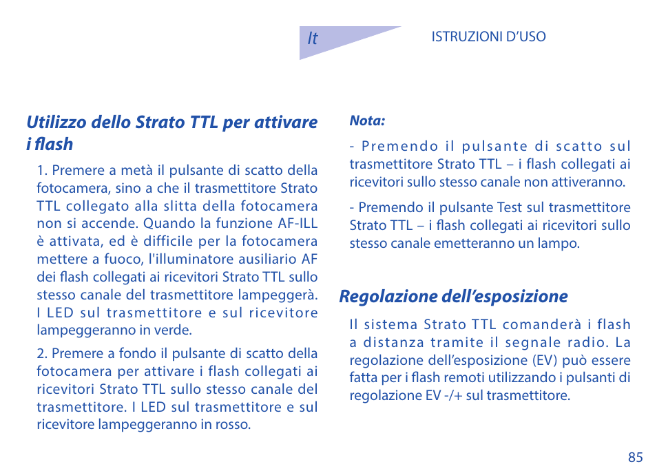 It utilizzo dello strato ttl per attivare i flash, Regolazione dell’esposizione | Phottix Strato TTL for Nikon User Manual | Page 85 / 160