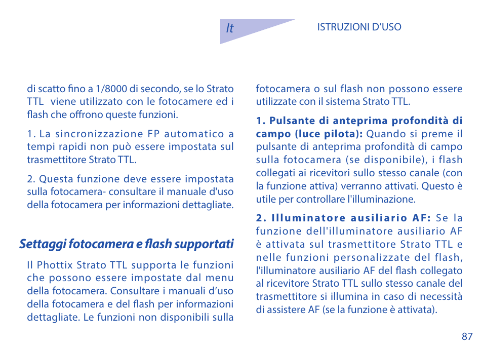 Settaggi fotocamera e flash supportati | Phottix Strato TTL for Nikon User Manual | Page 87 / 160