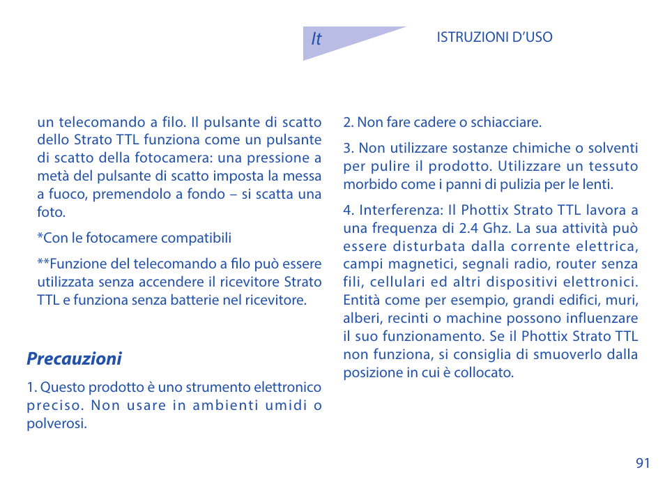 Precauzioni | Phottix Strato TTL for Nikon User Manual | Page 91 / 160