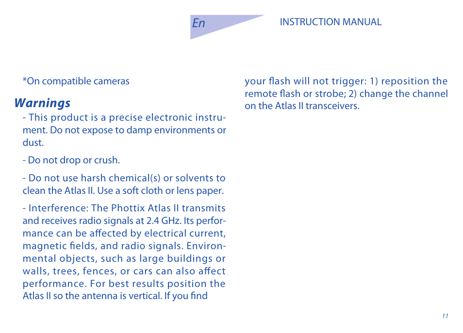 Warnings | Phottix Atlas II User Manual | Page 11 / 94