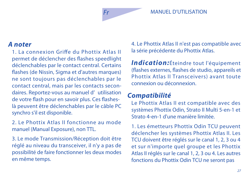 Indication, Compatibilité | Phottix Atlas II User Manual | Page 27 / 94