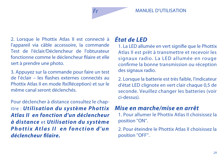 État de led mise en marche/mise en arrêt | Phottix Atlas II User Manual | Page 29 / 94