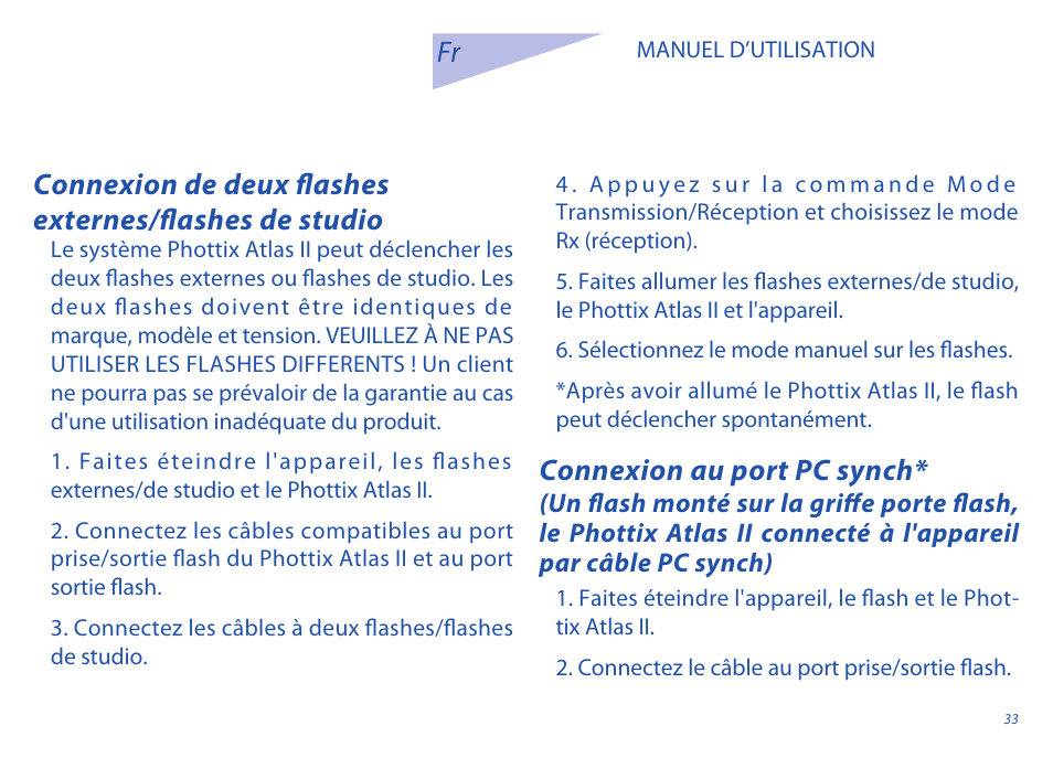 Connexion au port pc synch | Phottix Atlas II User Manual | Page 33 / 94