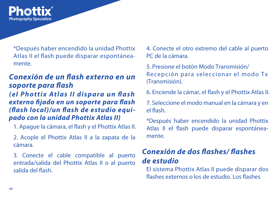Conexión de dos flashes/ flashes de estudio | Phottix Atlas II User Manual | Page 44 / 94