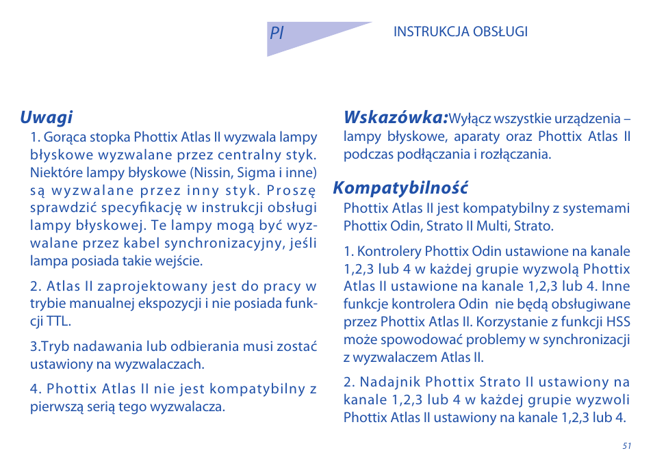 Wskazówka, Uwagi kompatybilność | Phottix Atlas II User Manual | Page 51 / 94