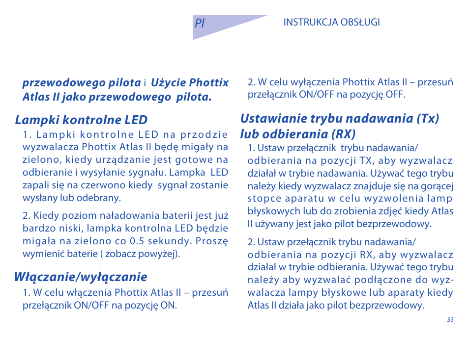 Lampki kontrolne led, Włączanie/wyłączanie | Phottix Atlas II User Manual | Page 53 / 94