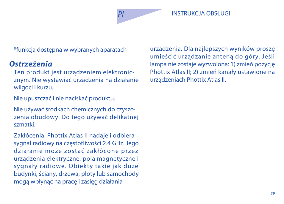 Ostrzeżenia | Phottix Atlas II User Manual | Page 59 / 94