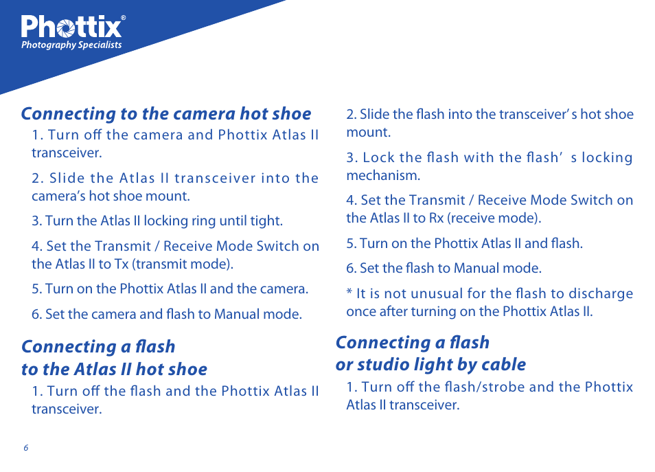 Connecting a flash or studio light by cable | Phottix Atlas II User Manual | Page 6 / 94