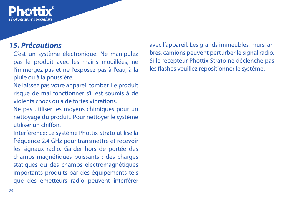 Précautions | Phottix Strato User Manual | Page 26 / 80
