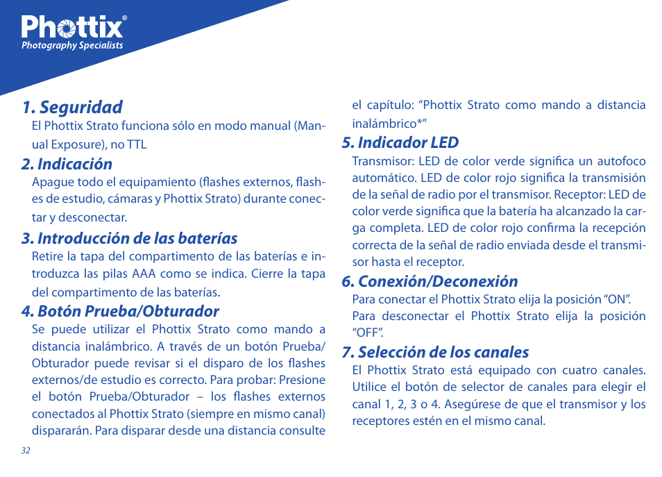 Seguridad | Phottix Strato User Manual | Page 32 / 80