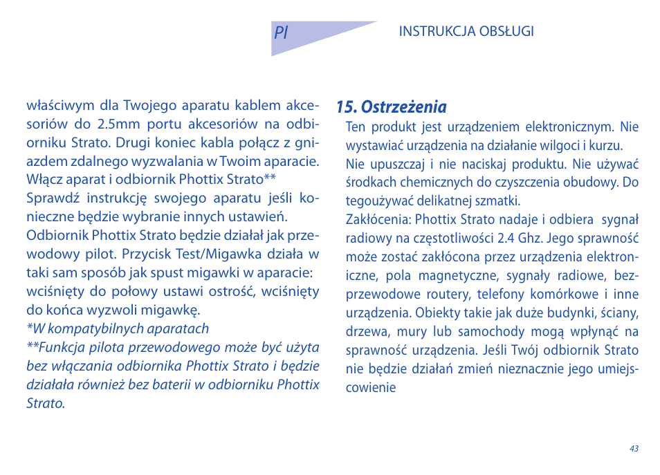 Ostrzeżenia | Phottix Strato User Manual | Page 43 / 80