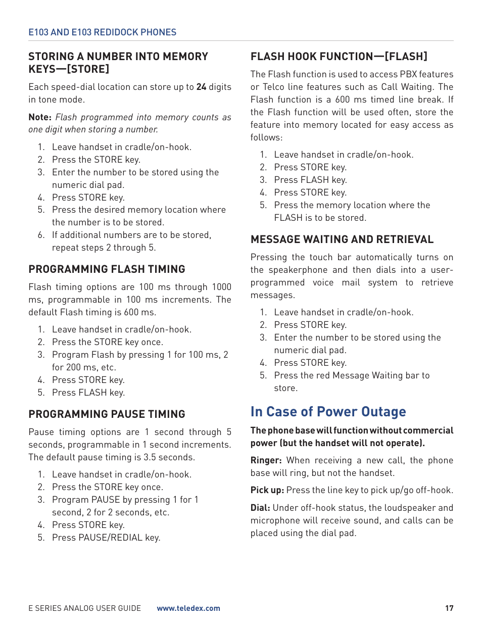 Teledex E Series User Manual | Page 17 / 28