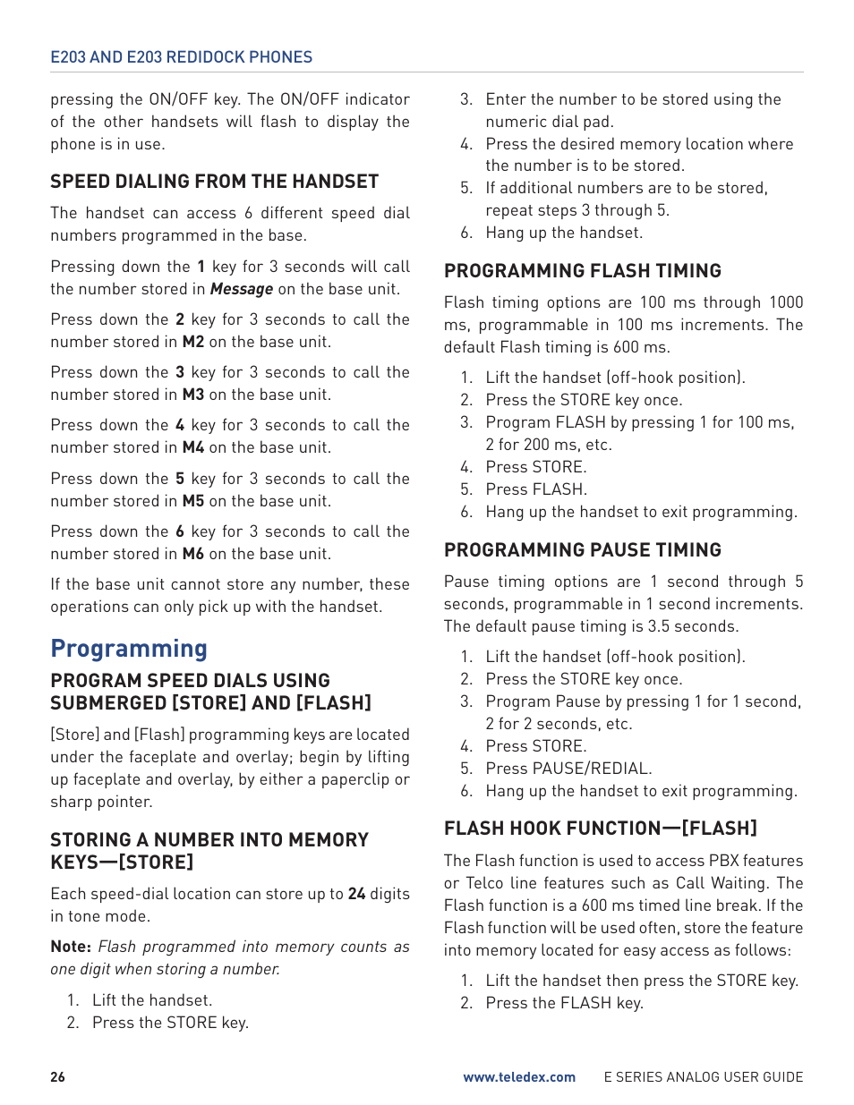 Programming | Teledex E Series User Manual | Page 26 / 28