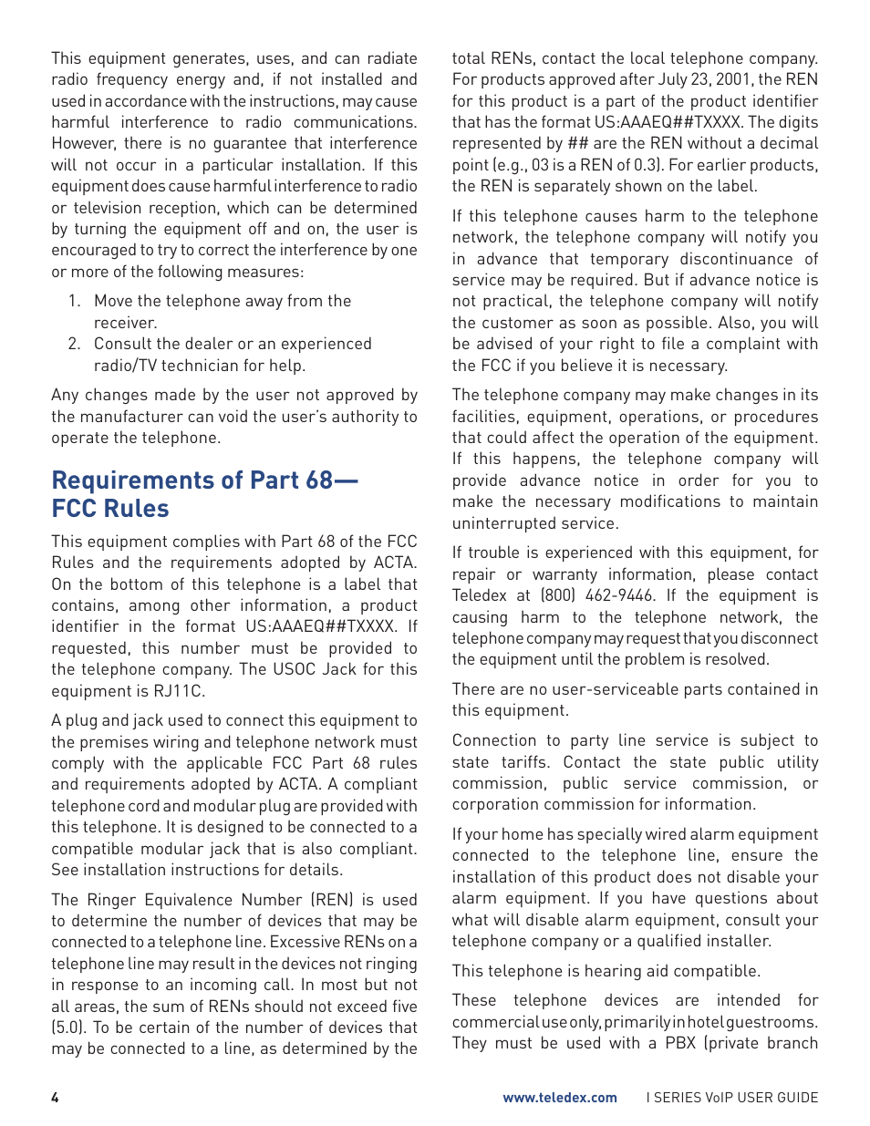 Requirements of part 68— fcc rules | Teledex I Series User Manual | Page 4 / 30