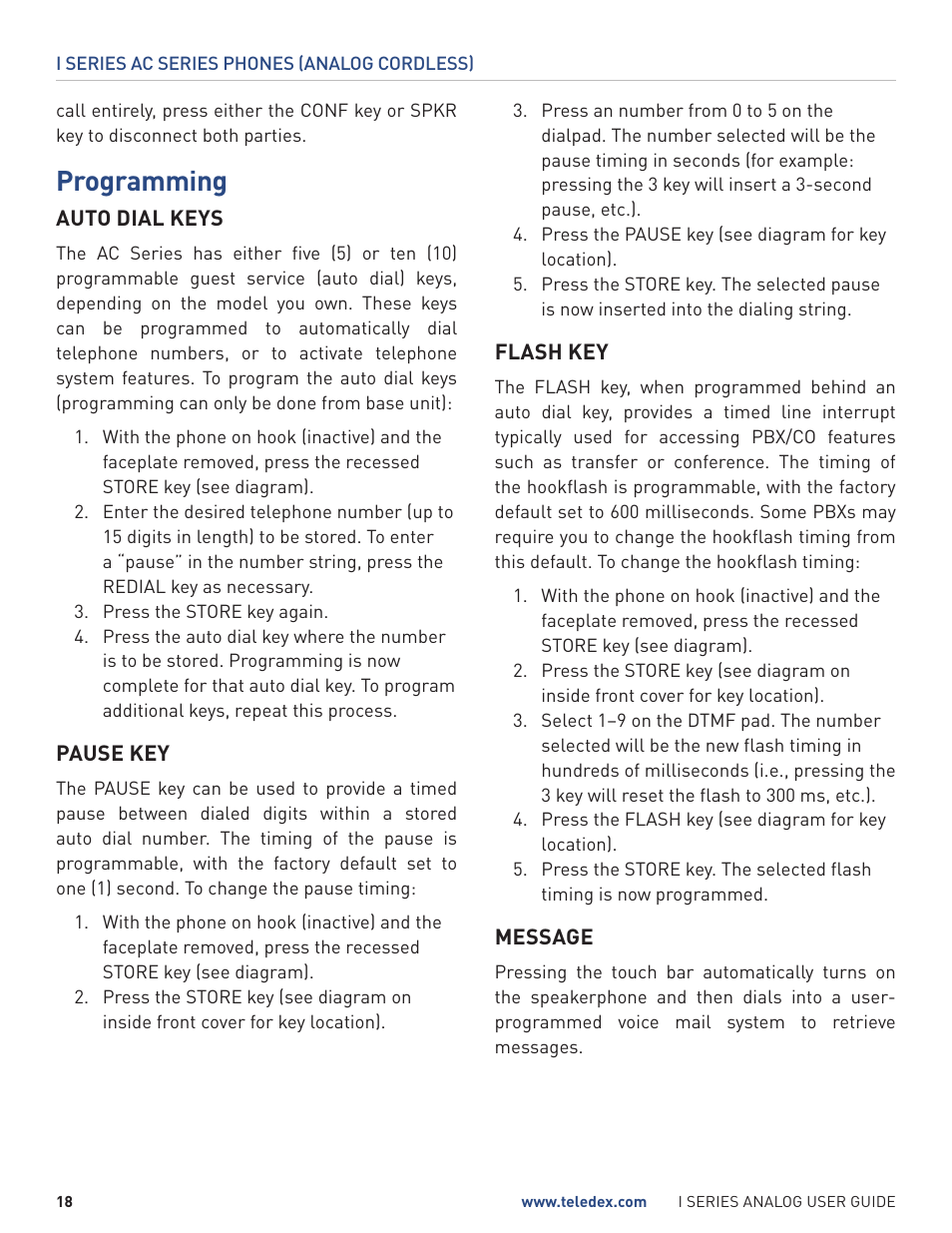 Programming | Teledex I Series User Manual | Page 18 / 22