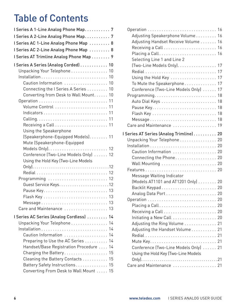 Teledex I Series User Manual | Page 6 / 22