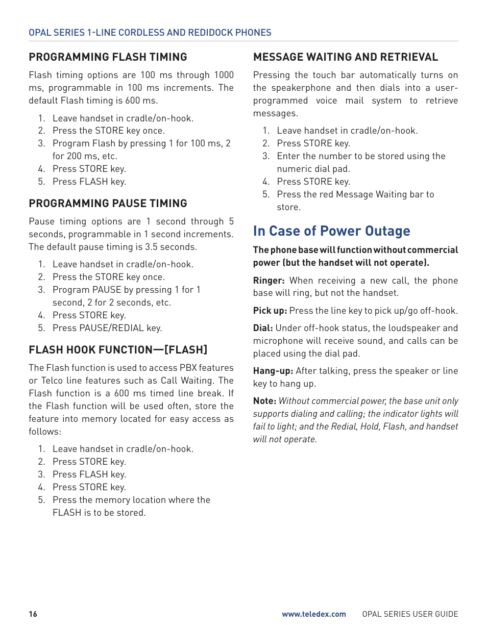 Teledex Opal Series User Manual | Page 16 / 26
