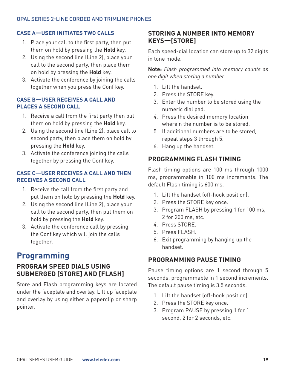 Programming | Teledex Opal Series User Manual | Page 19 / 26