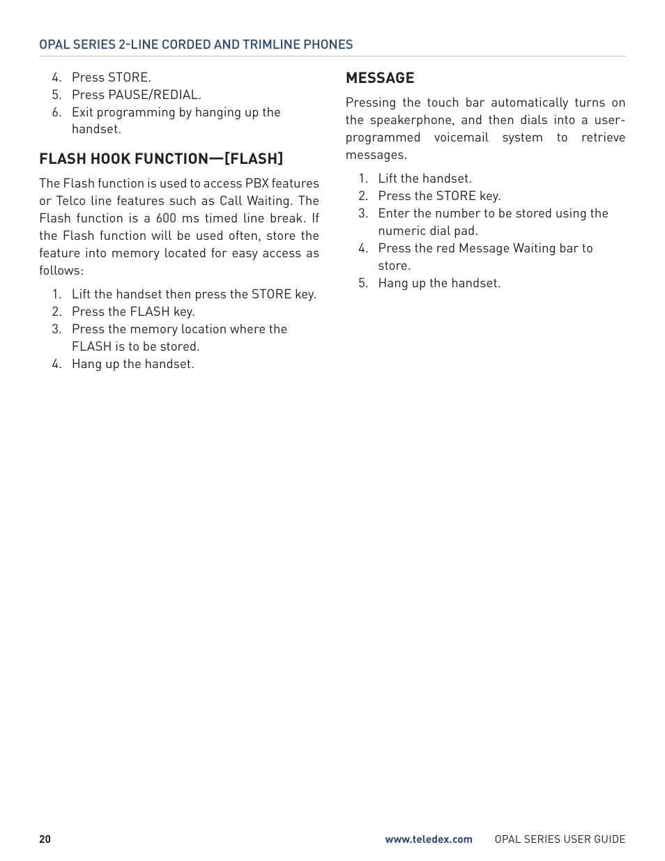 Teledex Opal Series User Manual | Page 20 / 26