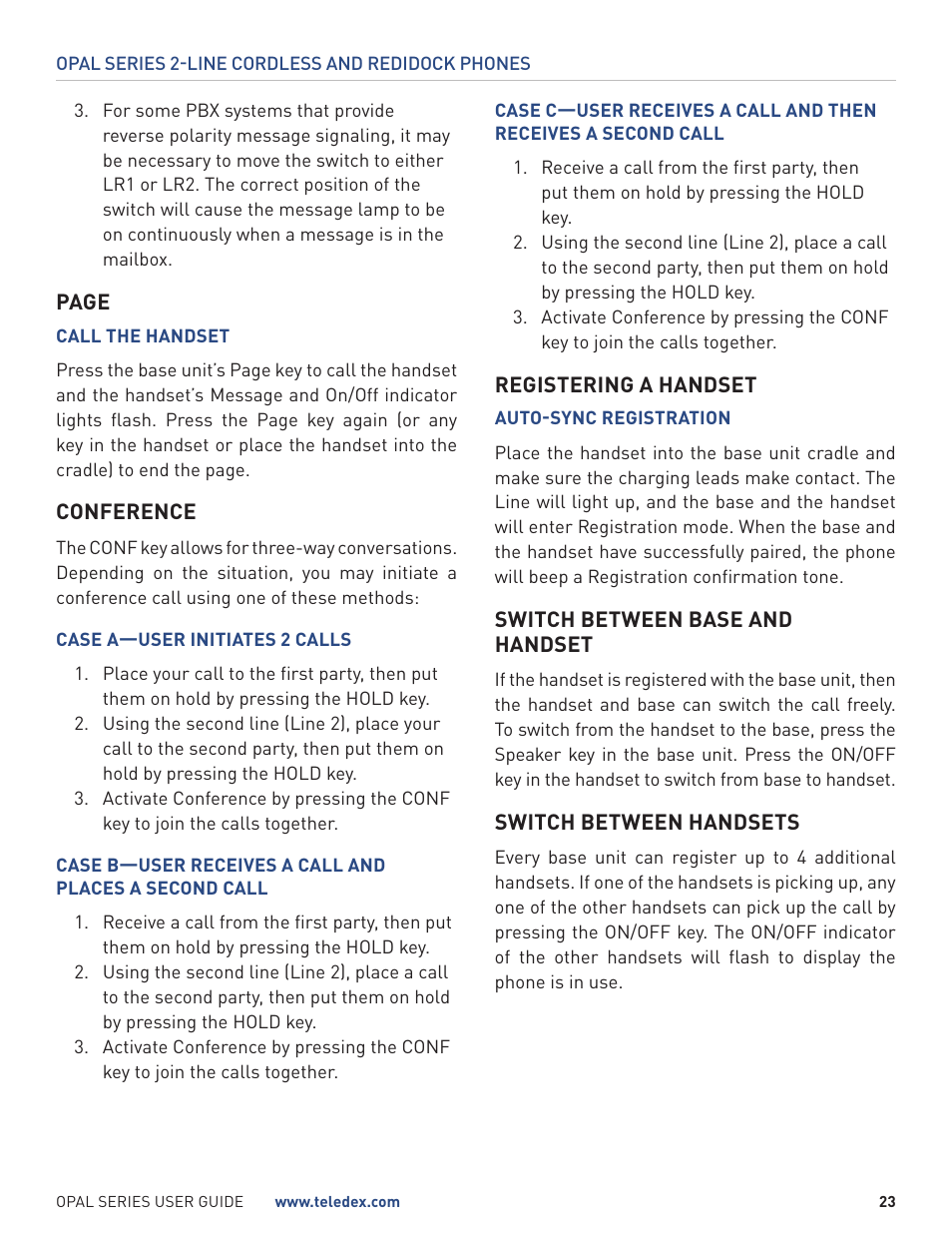 Teledex Opal Series User Manual | Page 23 / 26