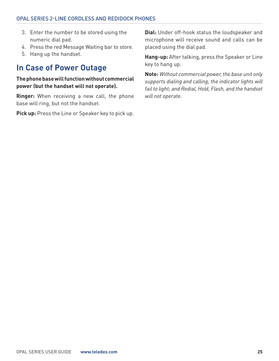 Teledex Opal Series User Manual | Page 25 / 26