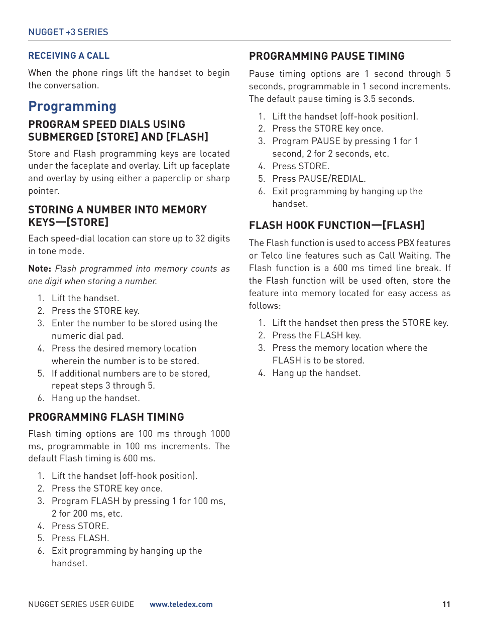 Programming | Teledex Nugget Series User Manual | Page 11 / 12
