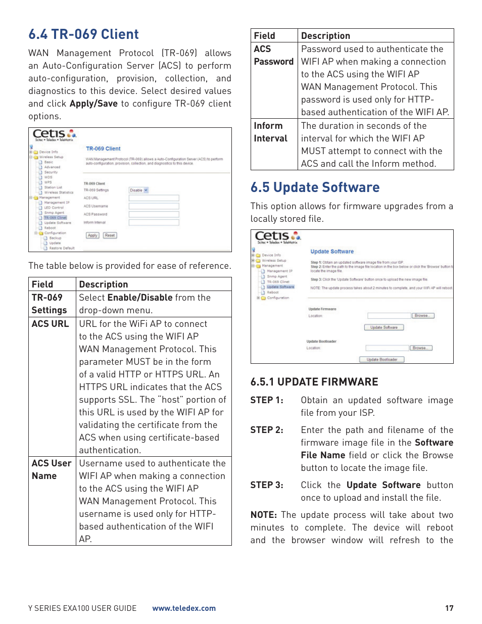 4 tr-069 client, 5 update software | Teledex Y Series User Manual | Page 17 / 28