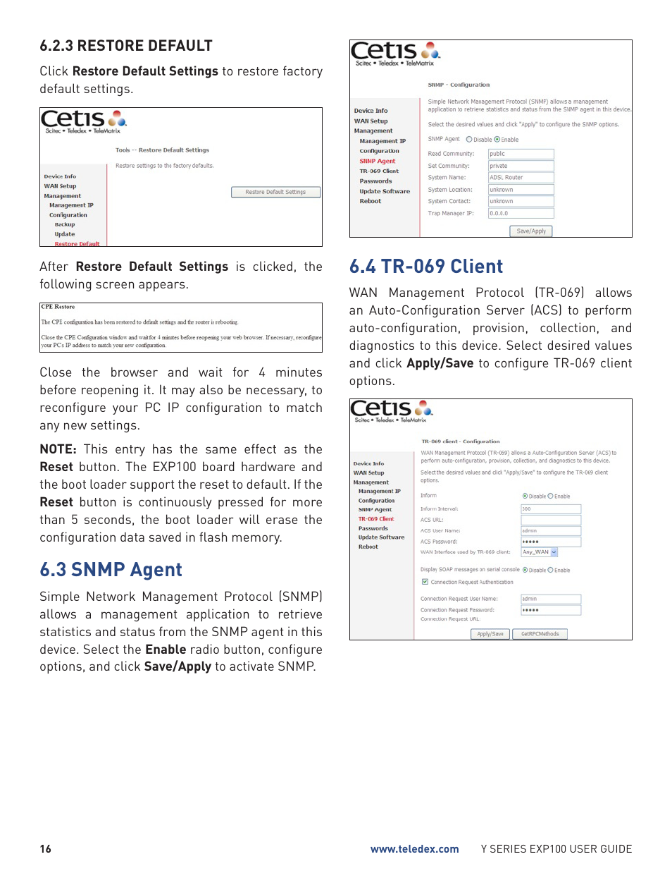 3 snmp agent, 4 tr-069 client | Teledex Y Series User Manual | Page 16 / 22