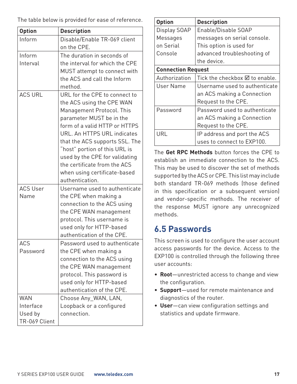 5 passwords | Teledex Y Series User Manual | Page 17 / 22