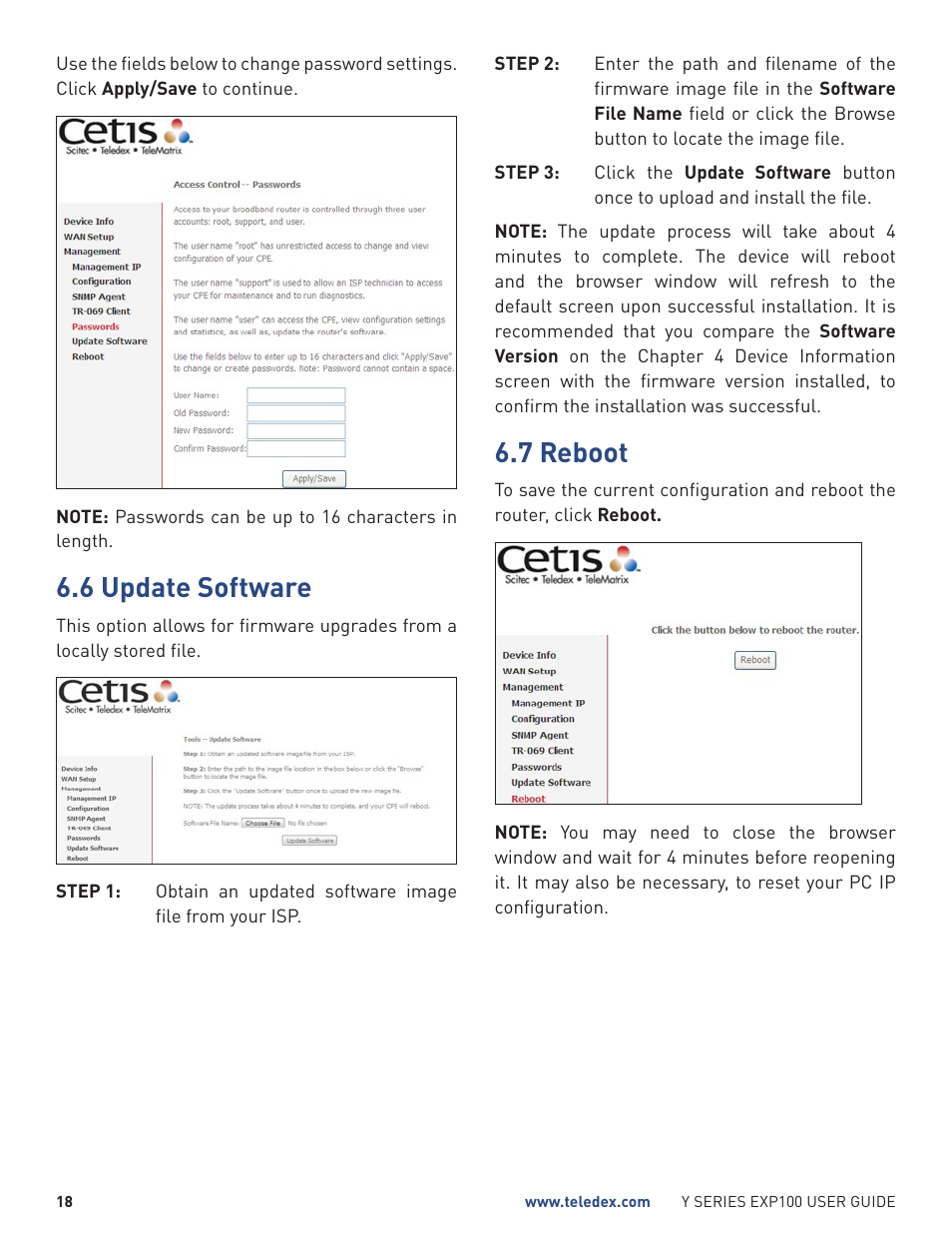 6 update software, 7 reboot | Teledex Y Series User Manual | Page 18 / 22