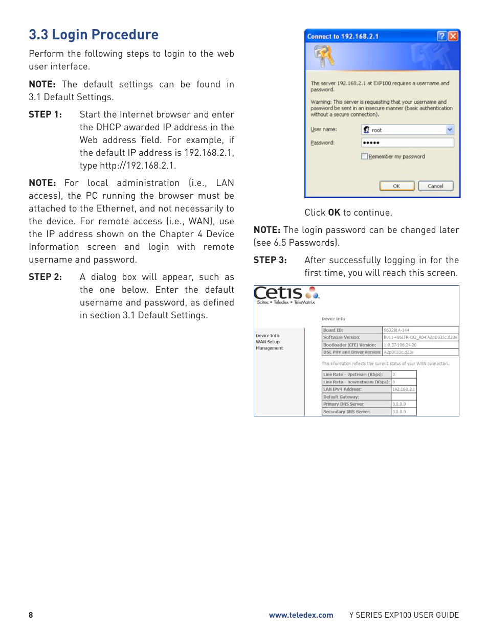 3 login procedure | Teledex Y Series User Manual | Page 8 / 22