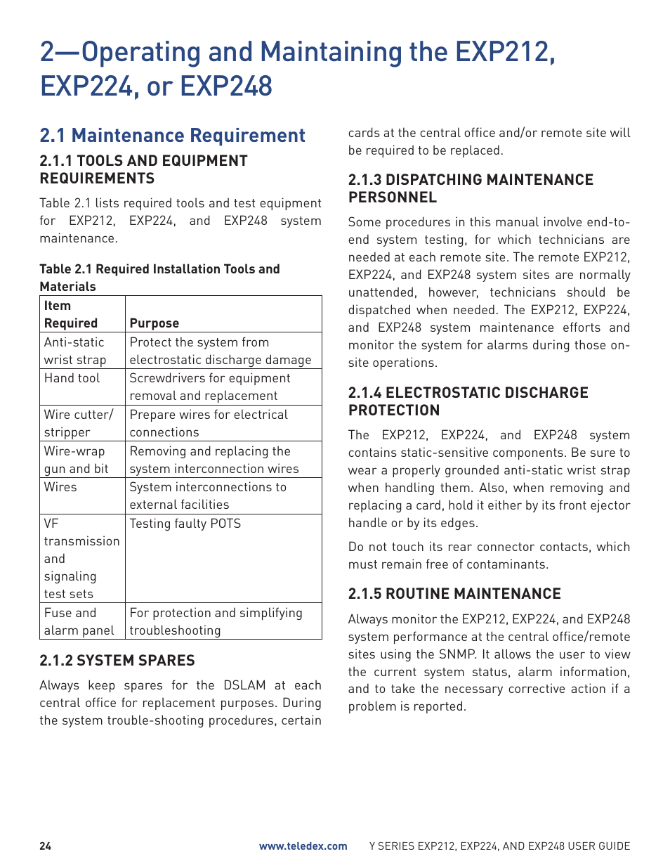1 maintenance requirement | Teledex Y Series User Manual | Page 24 / 32